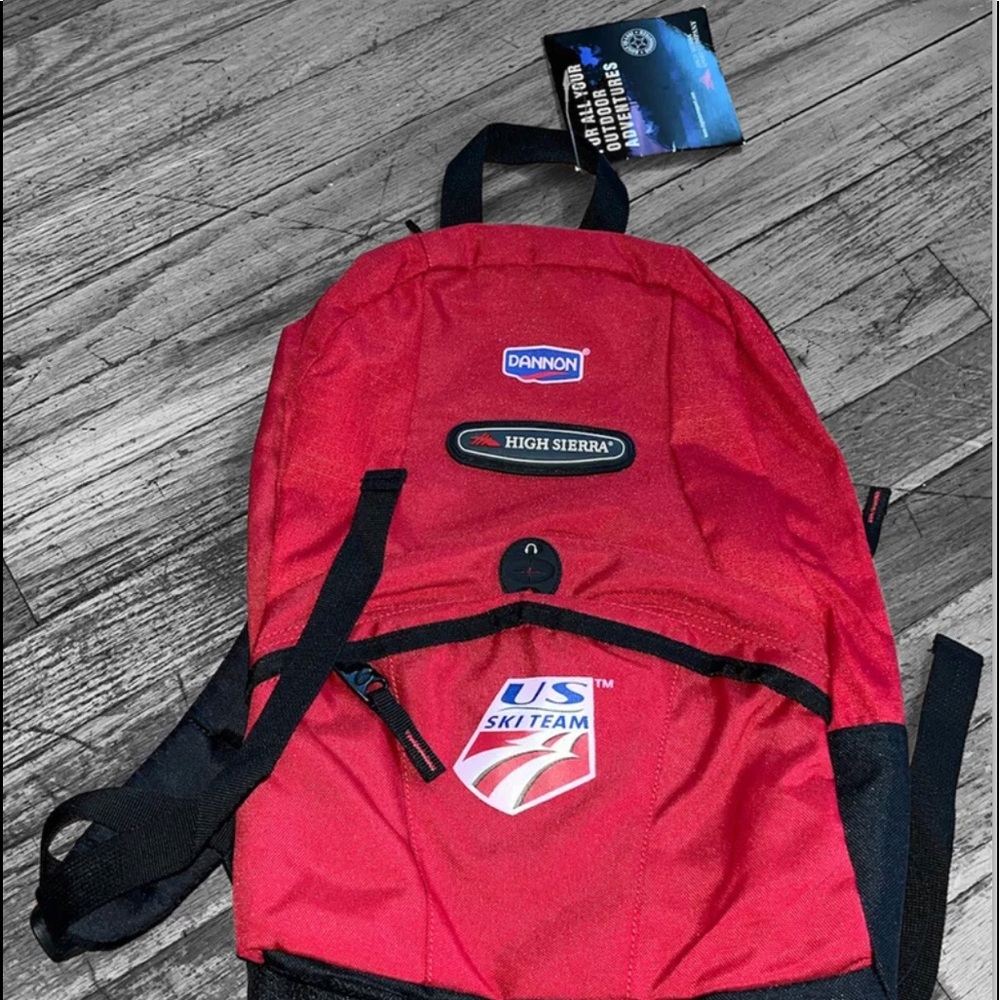 High Sierra Nylon US Ski Team Dannon Promotional Product Backpack  Red NEW MINT